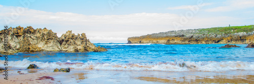 Wild shore with rocks and stones along the coast of northern Spain, Muxia, Galicia, September 12, 2024 photo