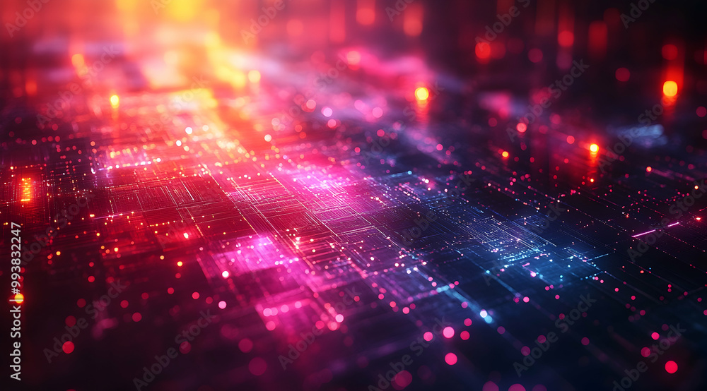 Abstract 3D Background with Neon Lights and Circuitry Abstract 3D Background with Neon Lights and Circuitry