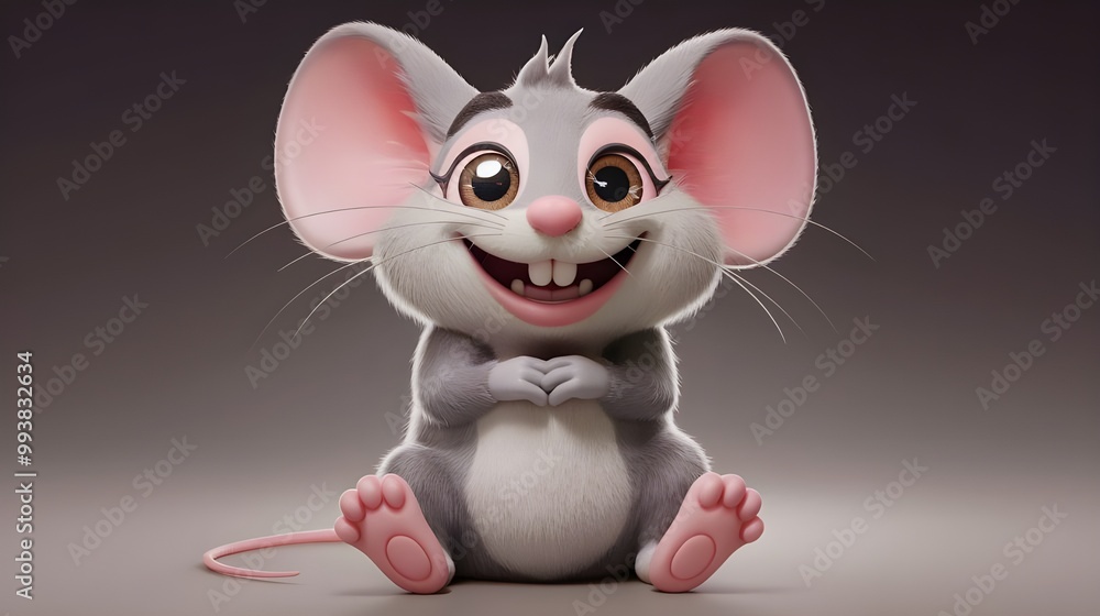 Cute Cartoon Mouse Character with Big Eyes and Pink Ears