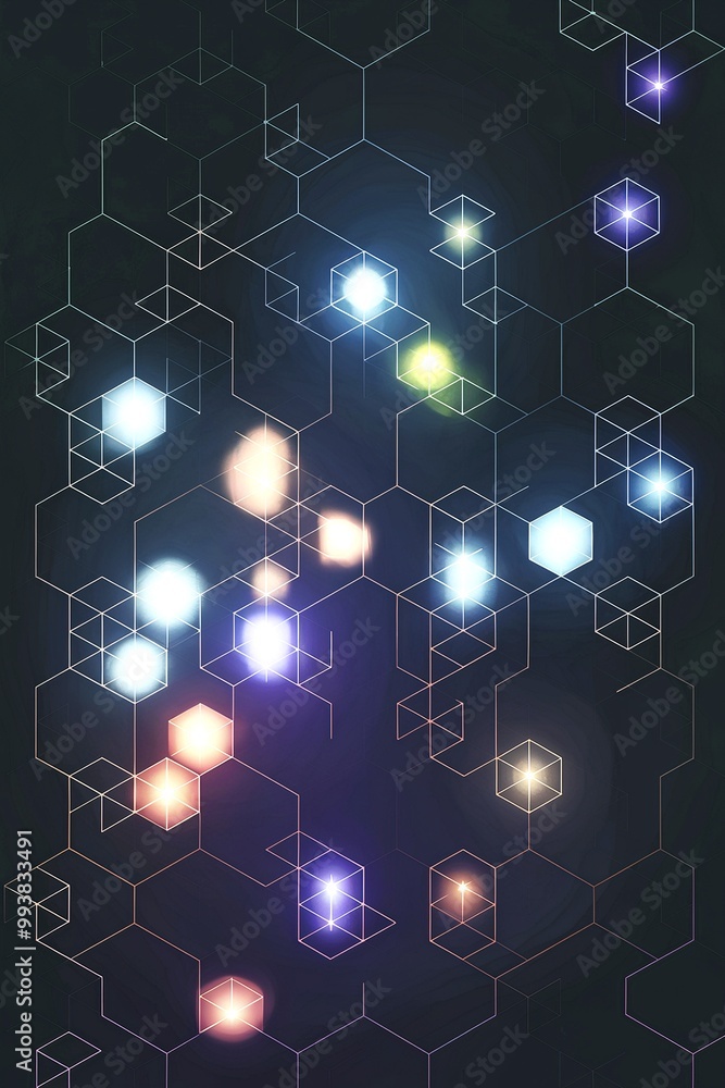 Abstract background hexagon pattern with glowing lights Abstract background hexagon pattern with glowing lights
