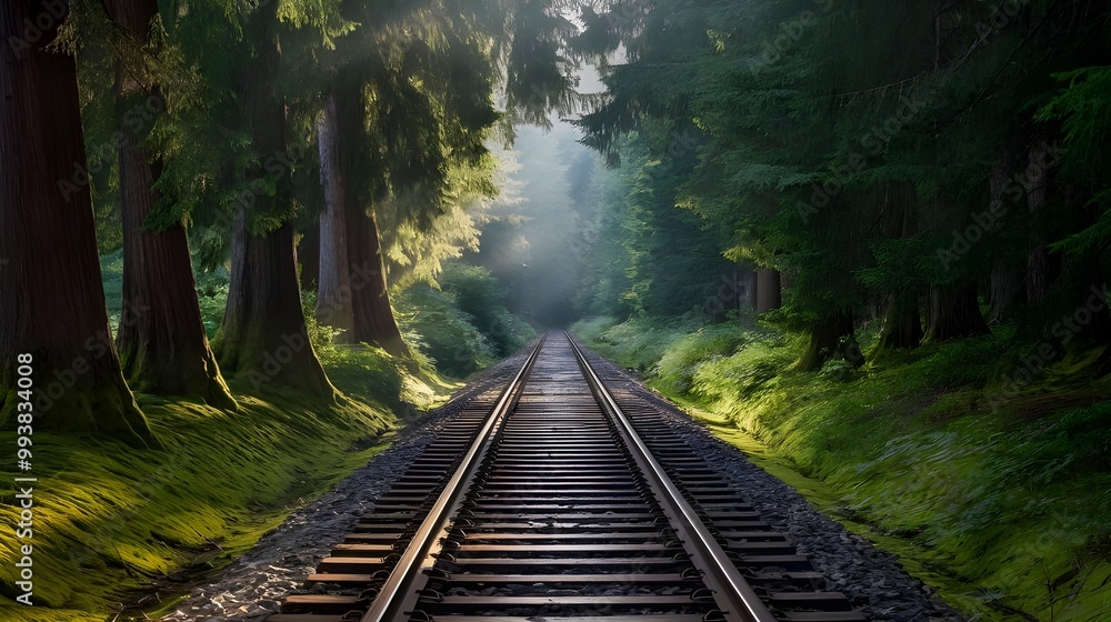 Rlroad Tracks Through a Lush Forest Rlroad Tracks Through a Lush Forest