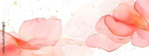 A soft, pink alcohol ink painting with rose petals flowing in the wind, creating an ethereal and dreamy atmosphere