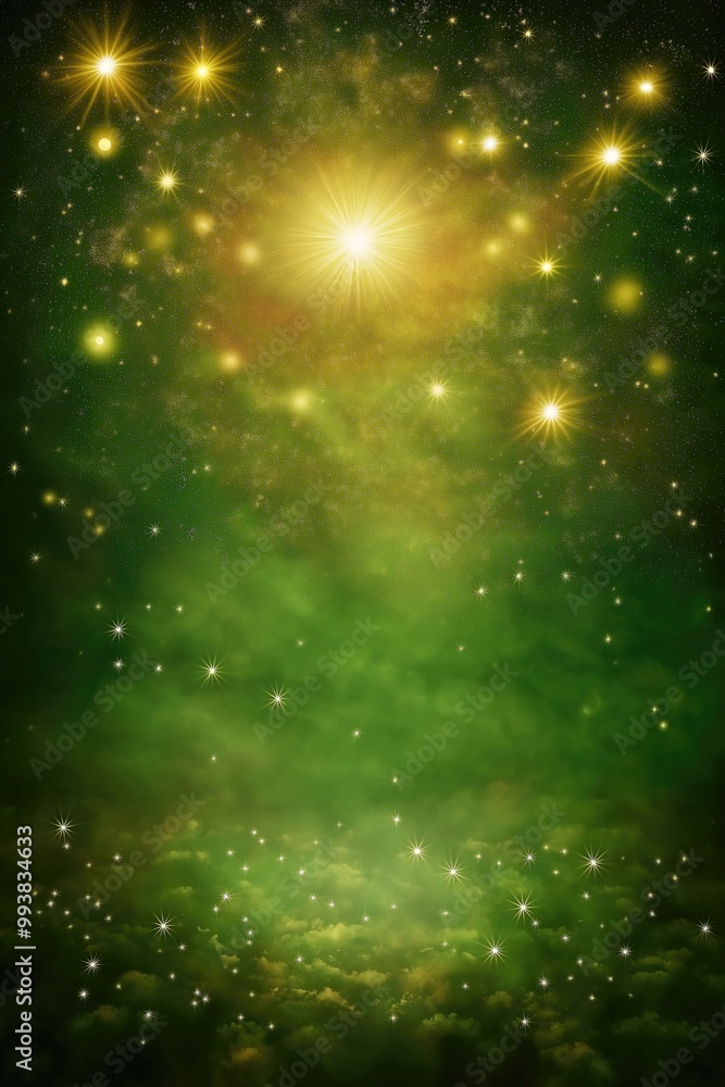 A mesmerizing dark green background with shimmering stars and glowing lights. A mesmerizing dark green background with shimmering stars and glowing lights.