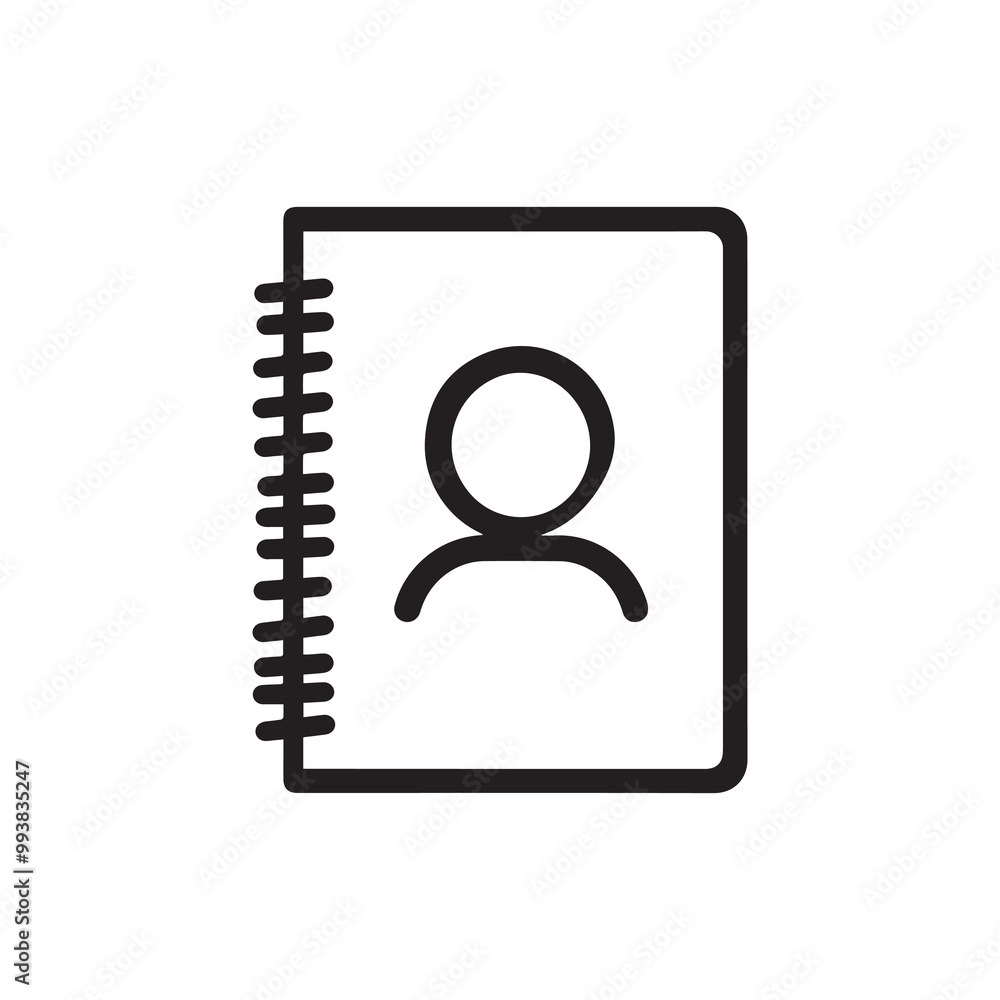 Icon of a contact book with a person silhouette on the cover. Icon of a contact book with a person silhouette on the cover.