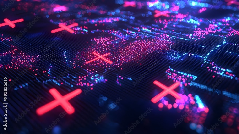 Glowing Holographic Trade Route Map Glowing Holographic Trade Route Map