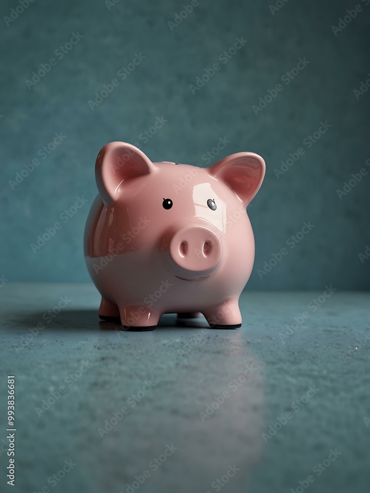 Cute pink piggy bank against a soft blue background, symbolizing savings. Cute pink piggy bank against a soft blue background, symbolizing savings.