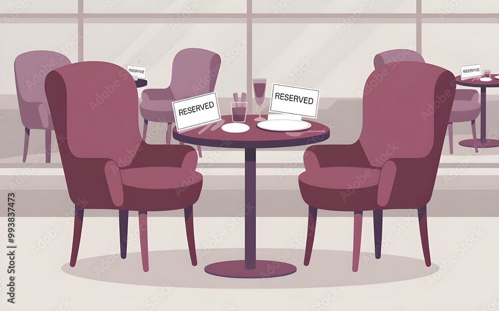 Elegant Cafe Reserved Table with Comfortable Chairs and Dining Essentials Elegant Cafe Reserved Table with Comfortable Chairs and Dining Essentials