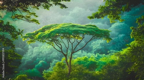 Lush Green Canopy Tree in Dense Forest Landscape photo