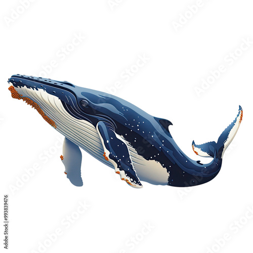 Flat vector illustration of a whale in a minimal style, white background. photo