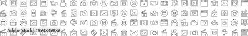 Clapperboard, Photo Camera, Movie, Picture Line Icon Collection. Editable Stroke. Minimalistic Linear Pictogram for Design of Cards, Apps, Banners, Posts