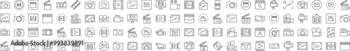 Clapperboard, Photo Camera, Movie, Picture Line Icon Set. Editable Stroke. Minimalistic Linear Pictogram for Design of Cards, Apps, Banners, Posts