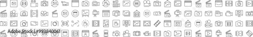 Bundle of Line Icons of Clapperboard, Photo Camera, Movie, Picture. Editable Stroke. Minimalistic Linear Pictogram for Design of Cards, Apps, Banners, Posts