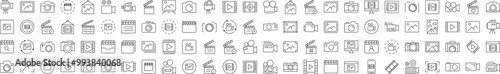 Clapperboard, Photo Camera, Movie, Picture Outline Web Line Icons Collection. Editable Stroke. Minimalistic Linear Pictogram for Design of Cards, Apps, Banners, Posts