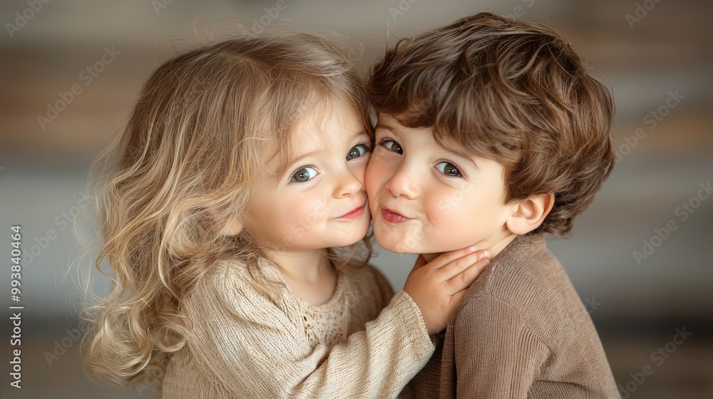 cute girl gently kissing a boy on the cheek. The boy’s expression should be one of surprise, lovly brother and sister cute girl gently kissing a boy on the cheek. The boy’s expression should be one of surprise, lovly brother and sister