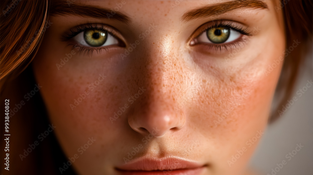 A woman with green eyes and red hair. A woman with green eyes and red hair.