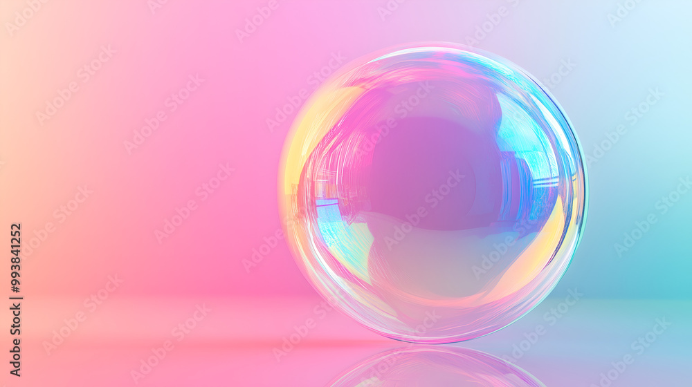Iridescent Soap Bubble on Soft Pastel Background Iridescent Soap Bubble on Soft Pastel Background