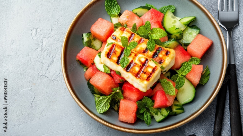 Refreshing Watermelon and Cucumber Salad with Halloumi Refreshing Watermelon and Cucumber Salad with Halloumi