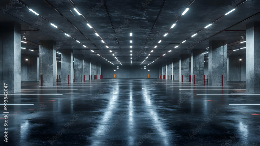 Empty Parking Garage with Fluorescent Lights 3D Illustration Empty Parking Garage with Fluorescent Lights 3D Illustration