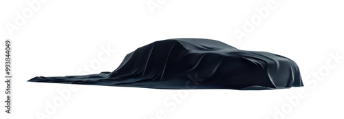 Car covered with a black silk cloth, symbolizing a new model unveiling or a luxury car presentation. Perfect for automotive marketing, luxury branding, or showcasing future car releases. Vector