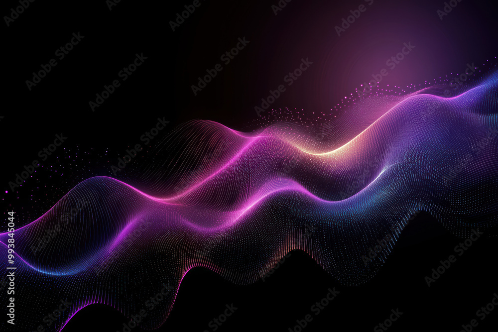 Purple abstract matrix gradient hologram dynamic wave of particles. Digital wallpaper technology background Purple abstract matrix gradient hologram dynamic wave of particles. Digital wallpaper technology background