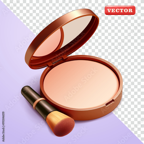 Bronzer and makeup brushes, 3d vector. Suitable for make up, mockup and advertising