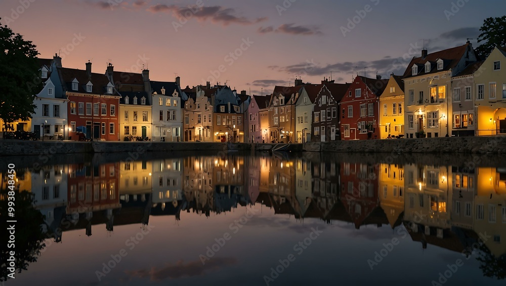 Evening reflections in a tranquil town. Evening reflections in a tranquil town.