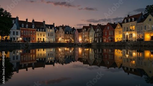 Evening reflections in a tranquil town.