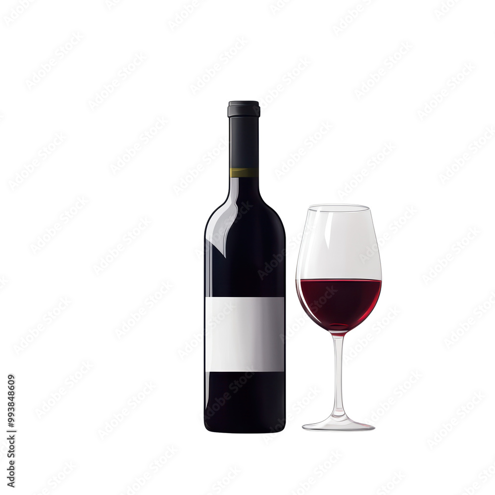 Red wine bottle and glass isolated on white, transparent Red wine bottle and glass isolated on white, transparent