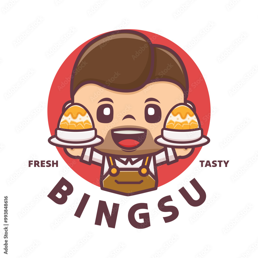 cartoon mascot logo with korean shaved ice bingsu cartoon mascot logo with korean shaved ice bingsu