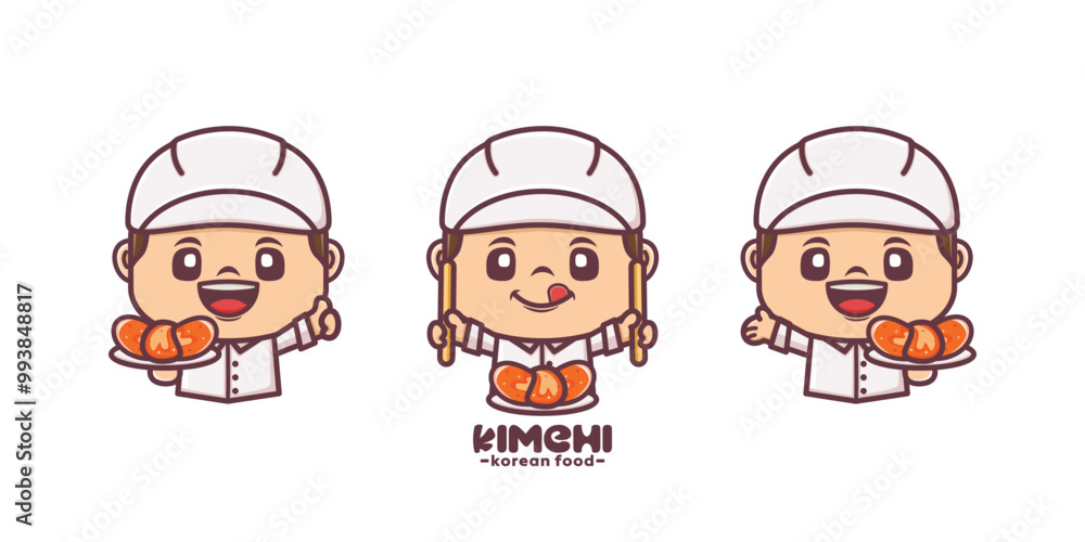 set of chef mascot with korean food kimchi set of chef mascot with korean food kimchi