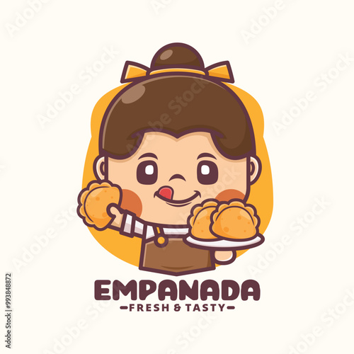 Cute girl empanada mascot logo template design