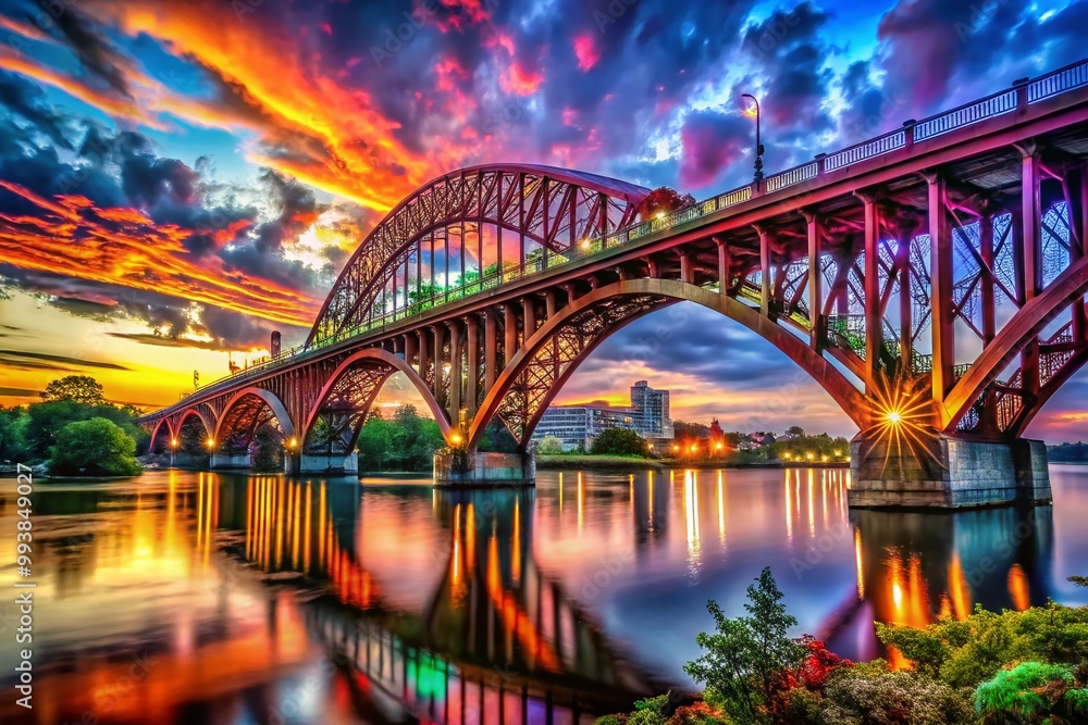 Naklejka premium Artistic representation of the iconic bridge with vibrant colors and intricate details in a drawing