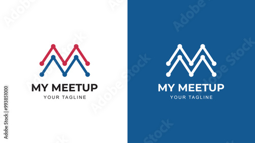 Letter M meetup tech initial logo icon design template