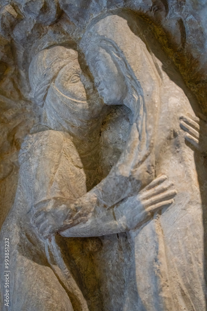square of the visitation of Sant Pere de Galligants, year 1367, stone square of the visitation of Sant Pere de Galligants, year 1367, stone