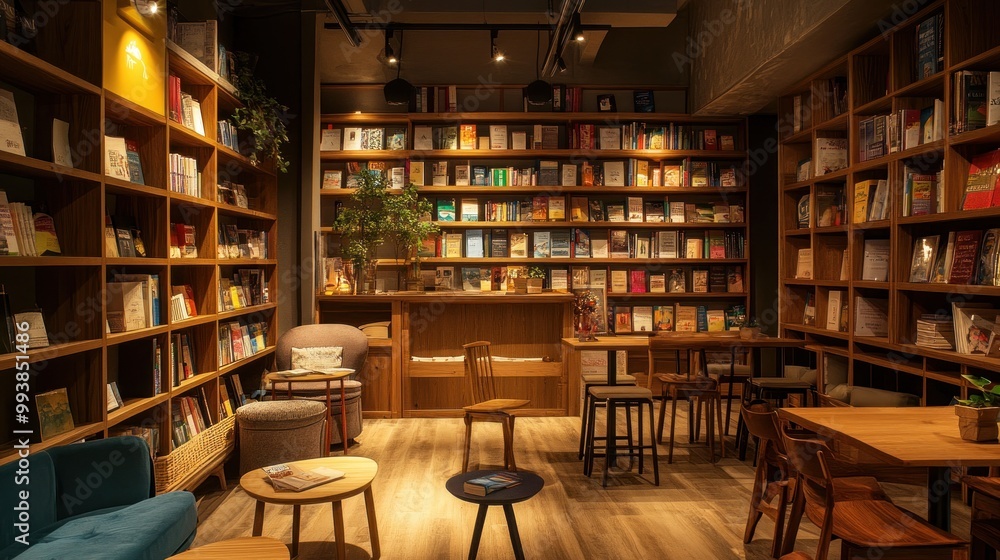 Cozy Bookstore Cafe with Bookshelves Cozy Bookstore Cafe with Bookshelves