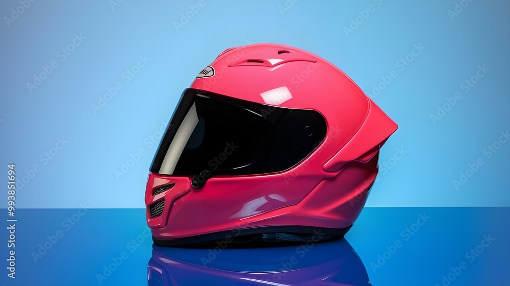 Pink Motorcycle Helmet on Blue Background Pink Motorcycle Helmet on Blue Background