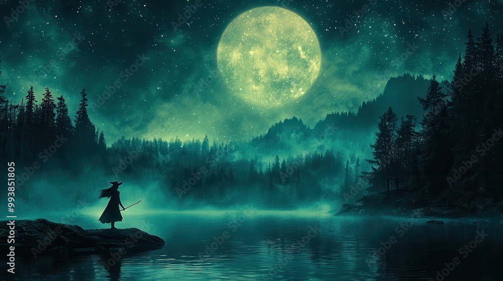 Enchanted Night with Moonlit Landscape and Figure Enchanted Night with Moonlit Landscape and Figure
