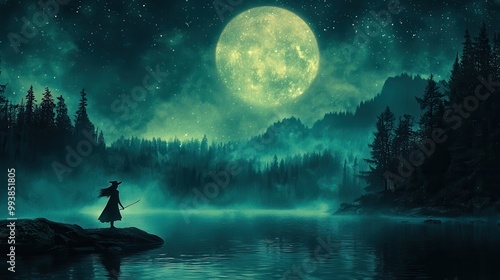 Enchanted Night with Moonlit Landscape and Figure