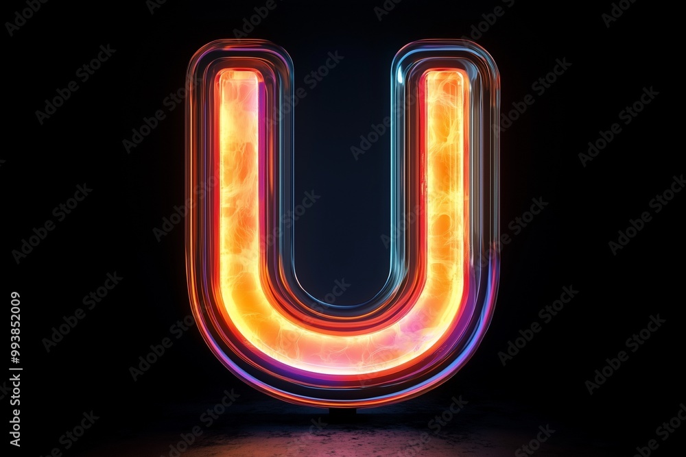 neon light letter U on black background neon light letter U on black background