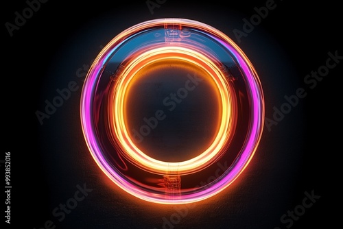neon light letter O on black background