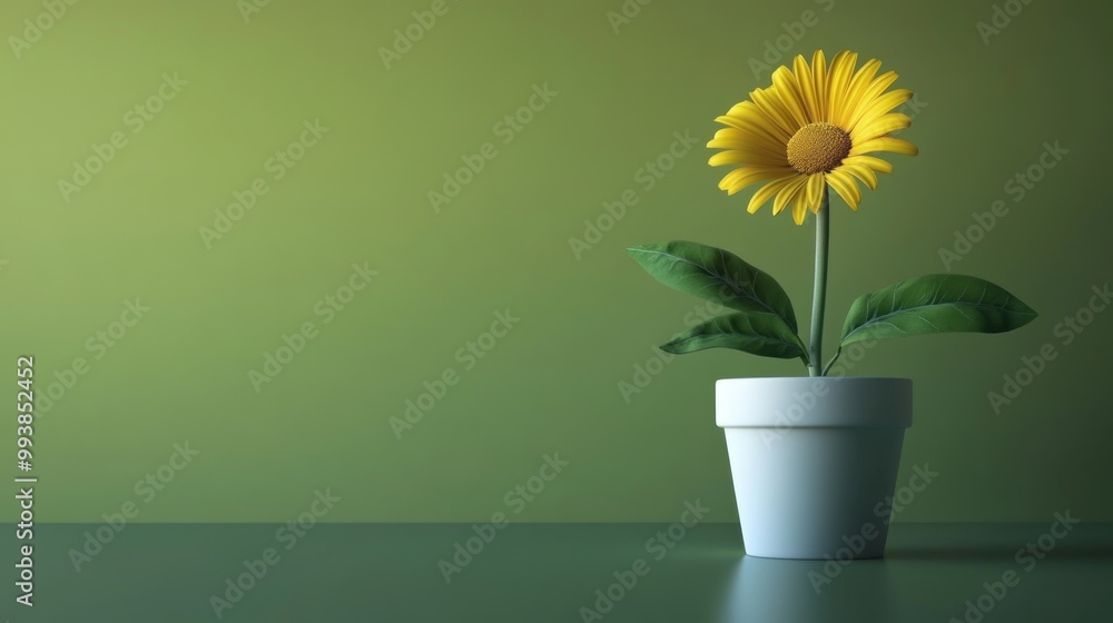 Single Yellow Flower in a White Pot Single Yellow Flower in a White Pot