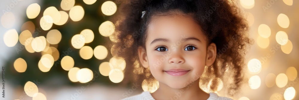 Black parents near a Christmas tree, taking a photo with their little daughter. Black parents near a Christmas tree, taking a photo with their little daughter.