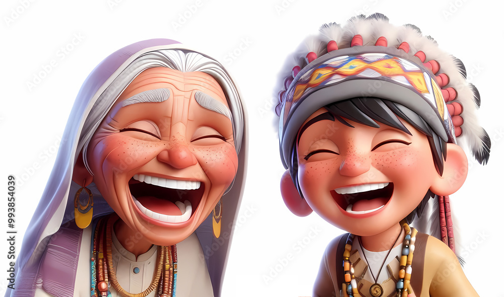 Ecstatic Asian Elderly Woman and Girl 3D Characters in Winter Attire - Laughter Themed Children's Book Illustration - Joyful Friendship Digital Art Ecstatic Asian Elderly Woman and Girl 3D Characters in Winter Attire - Laughter Themed Children's Book Illustration - Joyful Friendship Digital Art