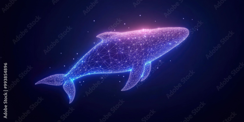 Blue whale figure with glowing polygon structure on dark background, digital art concept Blue whale figure with glowing polygon structure on dark background, digital art concept