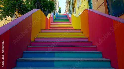 Rainbow Stairs - Colorful Steps in a European City