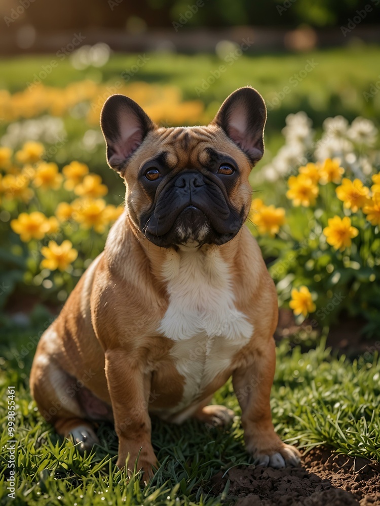 French Bulldog enjoying a sunny day in the garden. French Bulldog enjoying a sunny day in the garden.