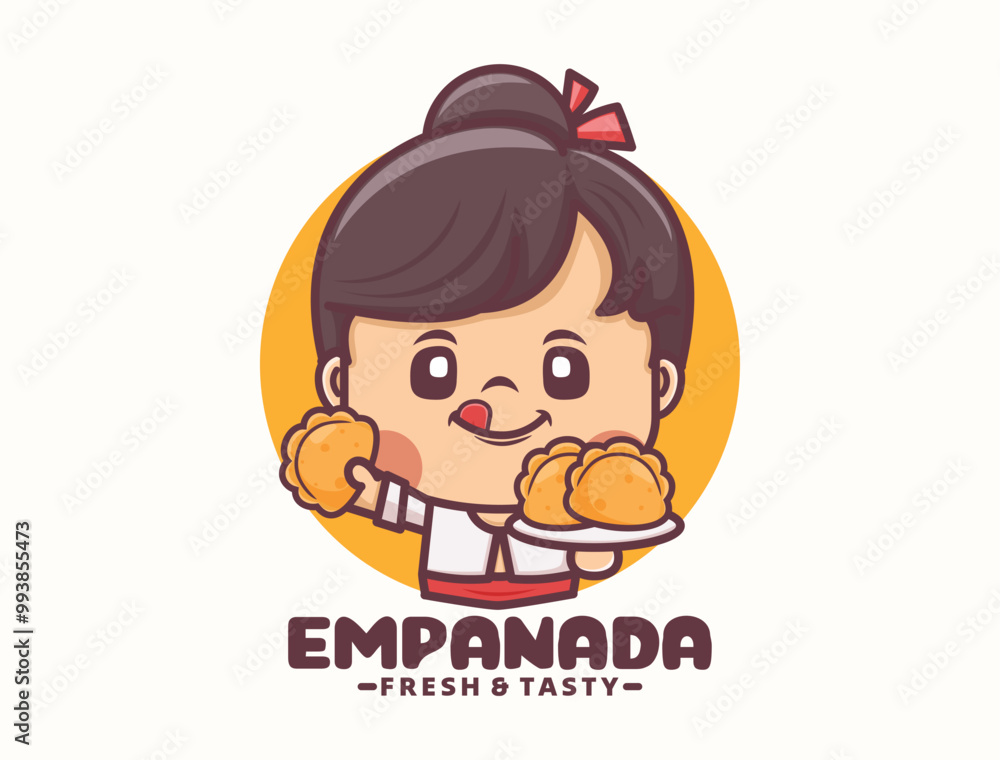 female cartoon mascot design with empanada. food logo template female cartoon mascot design with empanada. food logo template