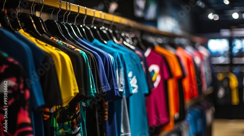 Wallpaper Mural Vibrant Display of Men's Sports T-Shirts in an Athletic Wear Store. AI generated illustration Torontodigital.ca