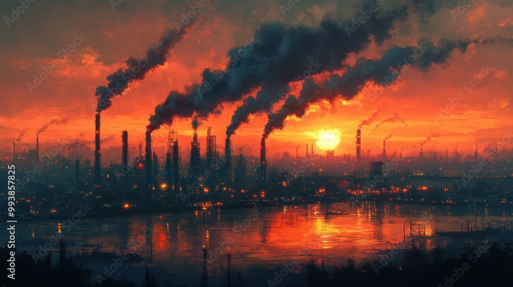 Industrial Sunset: A City Bathed in Smog and Fire Industrial Sunset: A City Bathed in Smog and Fire