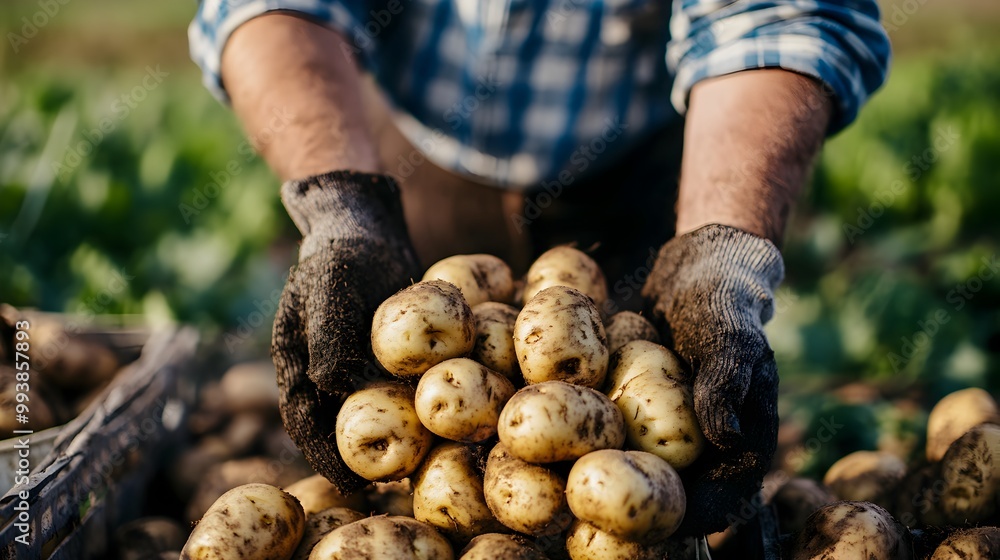 Farmer s Hands Holding Freshly Harvested Potatoes in Field Farmer s Hands Holding Freshly Harvested Potatoes in Field